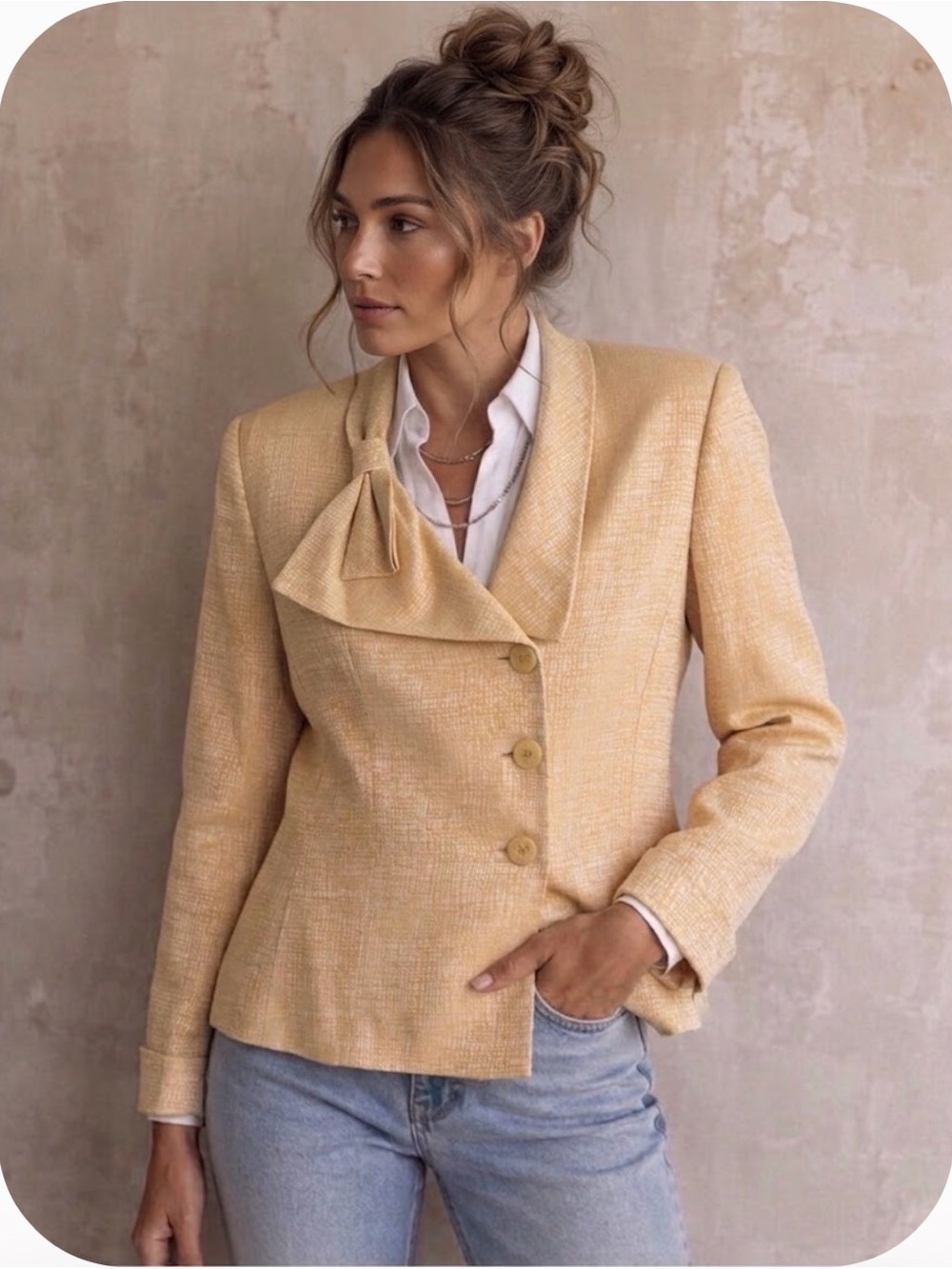 NEW Kasper Soft Yellow Tweed Blazer Jacket PLUS SIZE 18